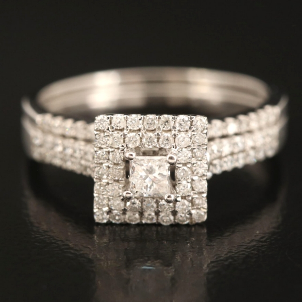 14K WHITE GOLD 0.60 DIAMOND BRIDAL RING SET SIZE 7